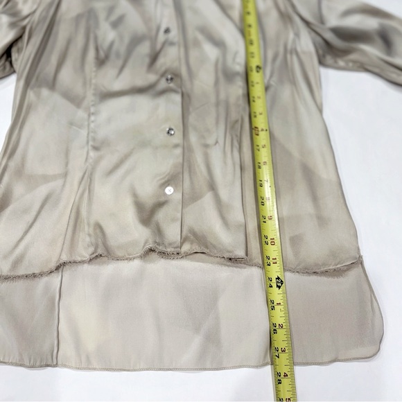 Elie Tahari Women Silk Blouse S Ivory Abstract Print Fringe High-Low Quiet Luxur - Picture 11 of 11